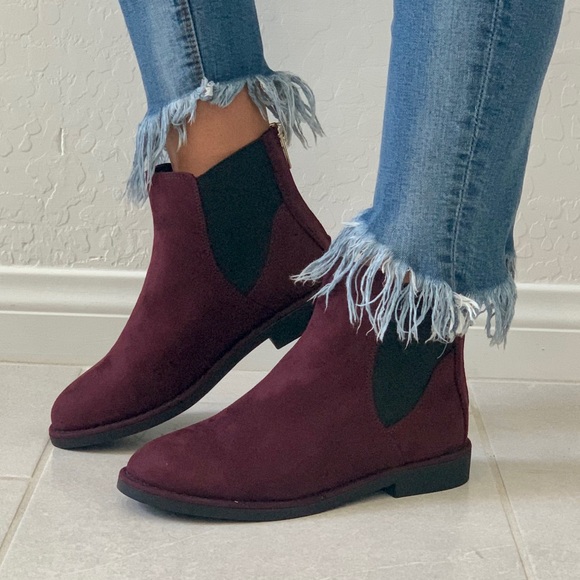 Boutique Shoes - NIB Burgundy Wine Flat Heel Chelsea Ankle Booties